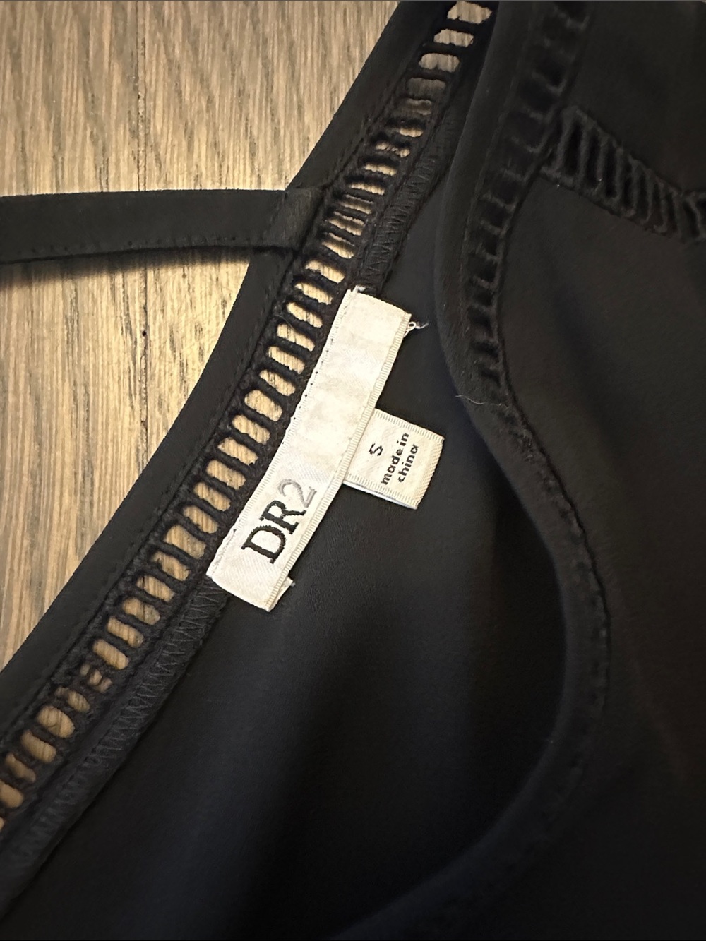 DR2 Black V-Neck Cap Sleeve Blouse with Ladder Trim - Picture 4 of 4